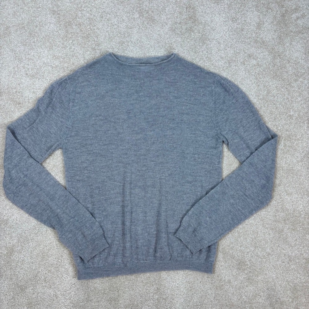 Zara Womens XL Gray Fine Knit Crewneck Pullover Sweater Ribbed Trim Long Sleeve